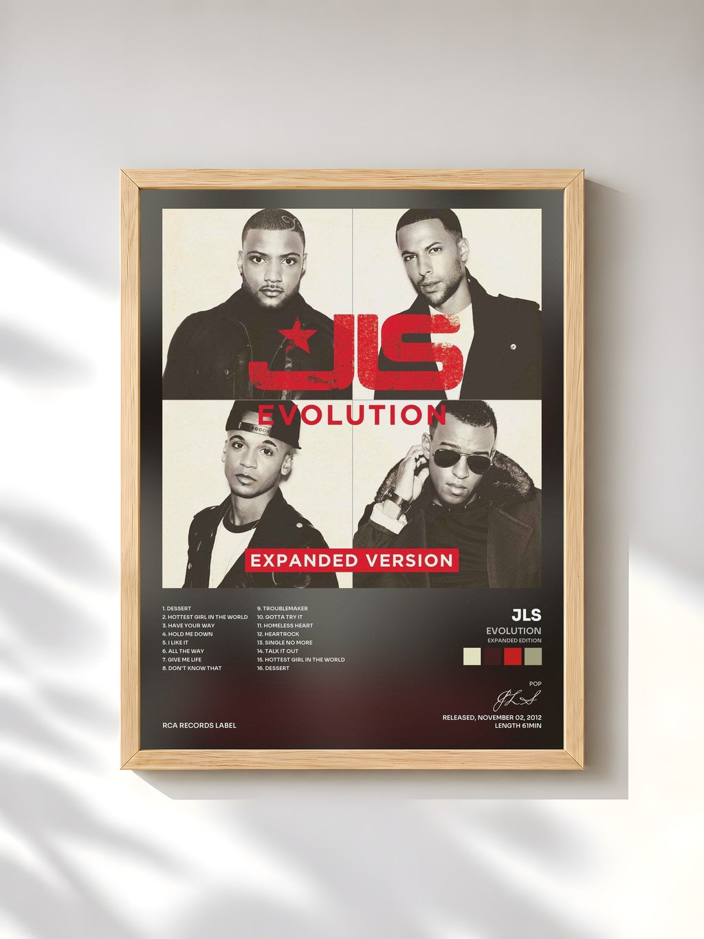 #bois Tableau de l'album Evolution (Expanded Edition) de JLS, cadre en bois brut, imprimé et encadré en France
