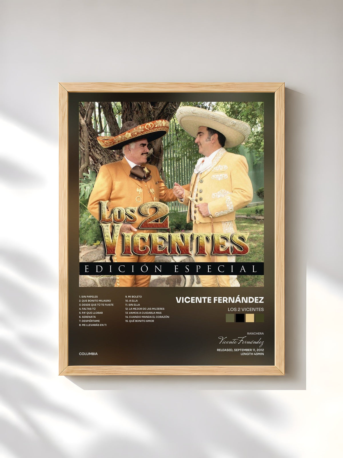 #bois Tableau de l'album Los 2 Vicentes de Vicente Fernández, cadre en bois brut, imprimé et encadré en France