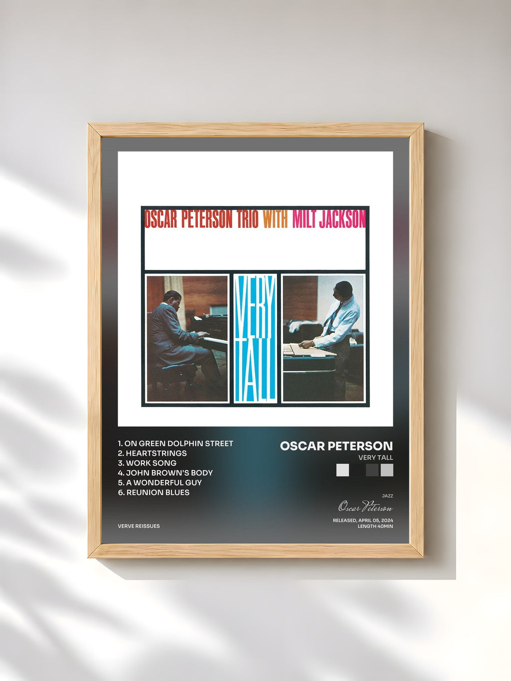 #bois Tableau de l'album Very Tall de Oscar Peterson, cadre en bois brut, imprimé et encadré en France