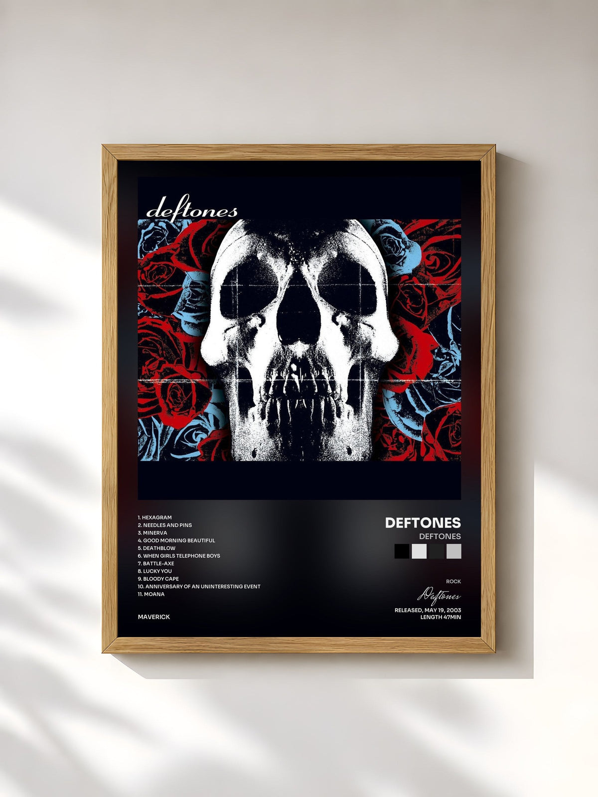 #bois Tableau de l'album Deftones de Deftones, cadre en bois brut, imprimé et encadré en France
