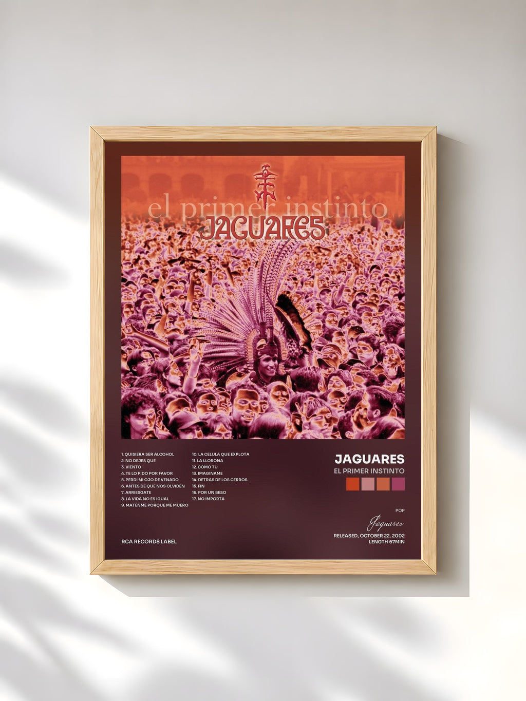#bois Tableau de l'album El Primer Instinto de Jaguares, cadre en bois brut, imprimé et encadré en France