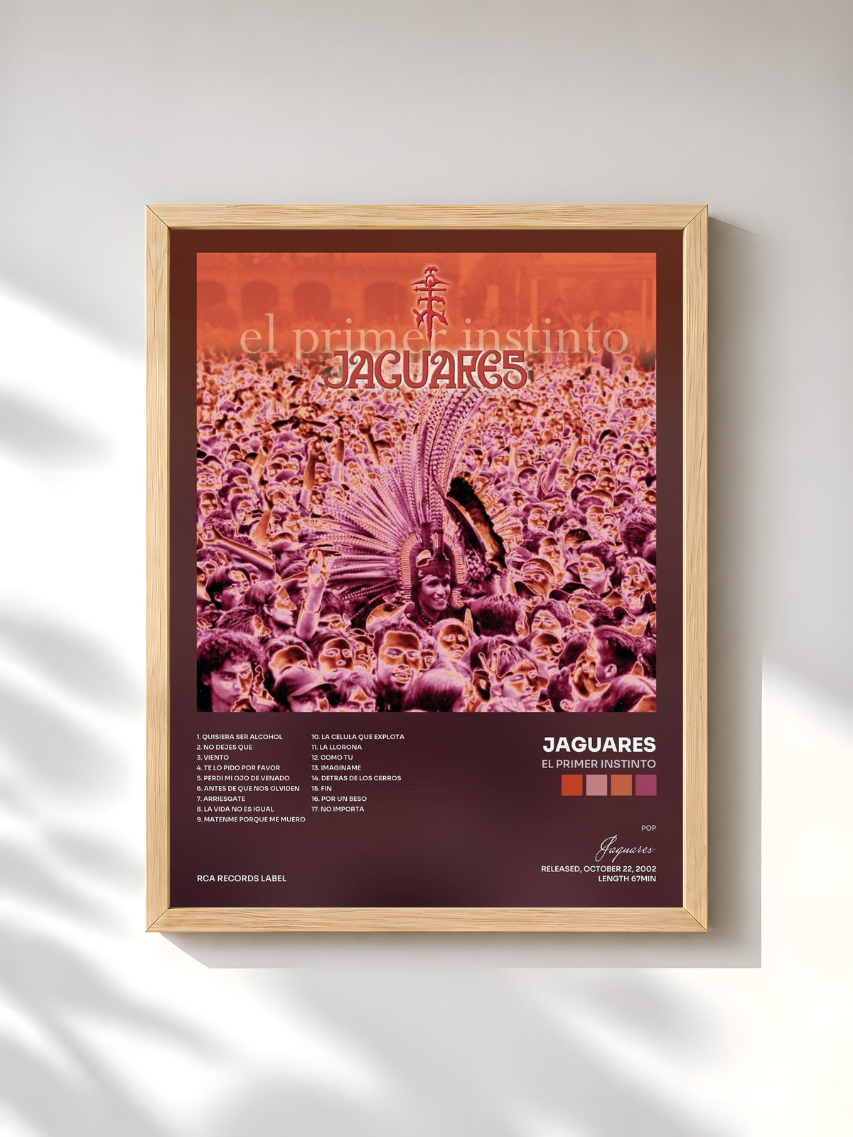 #bois Tableau de l'album El Primer Instinto de Jaguares, cadre en bois brut, imprimé et encadré en France