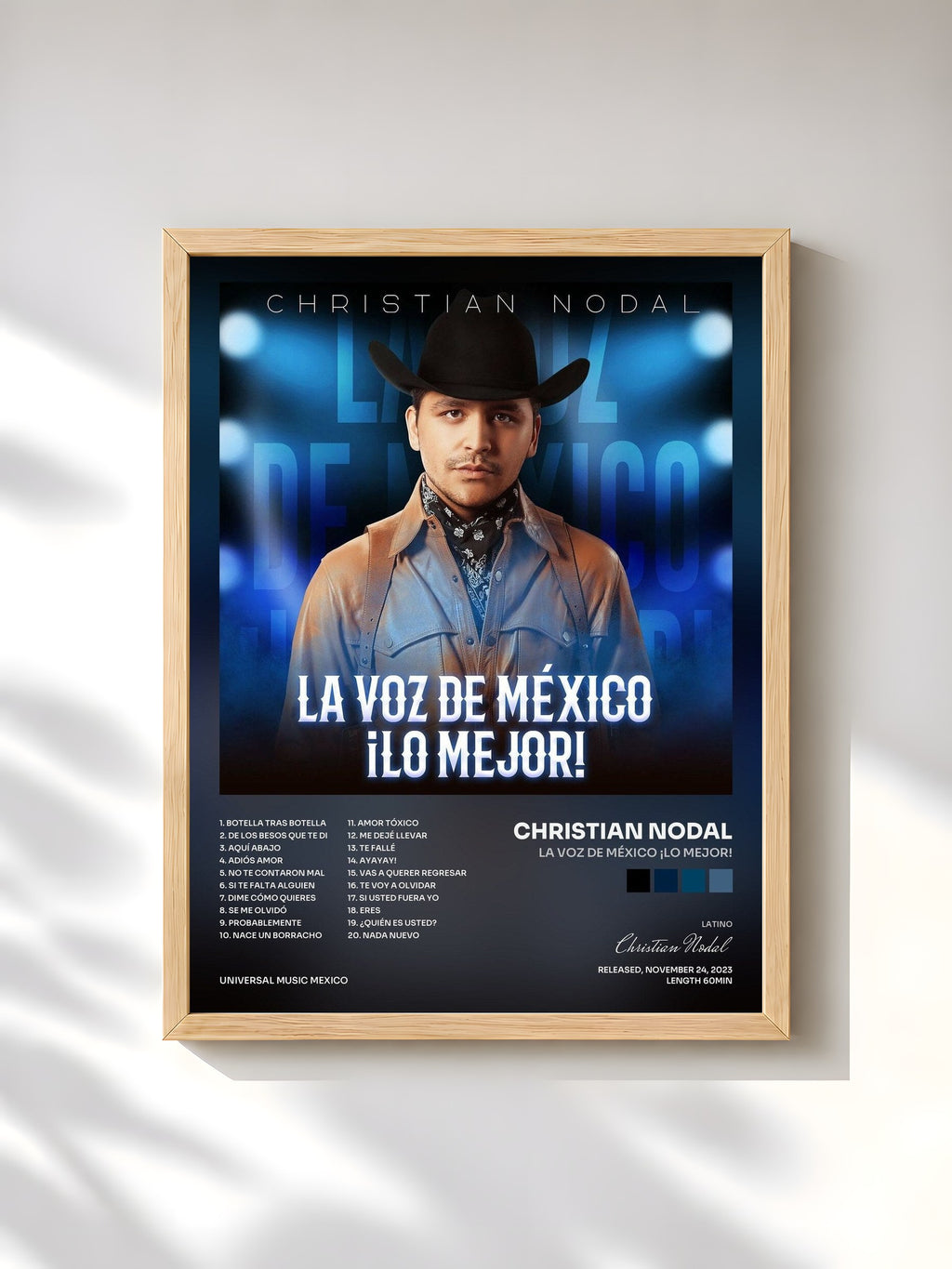 #bois Tableau de l'album La Voz De México ¡Lo Mejor! de Christian Nodal, cadre en bois brut, imprimé et encadré en France
