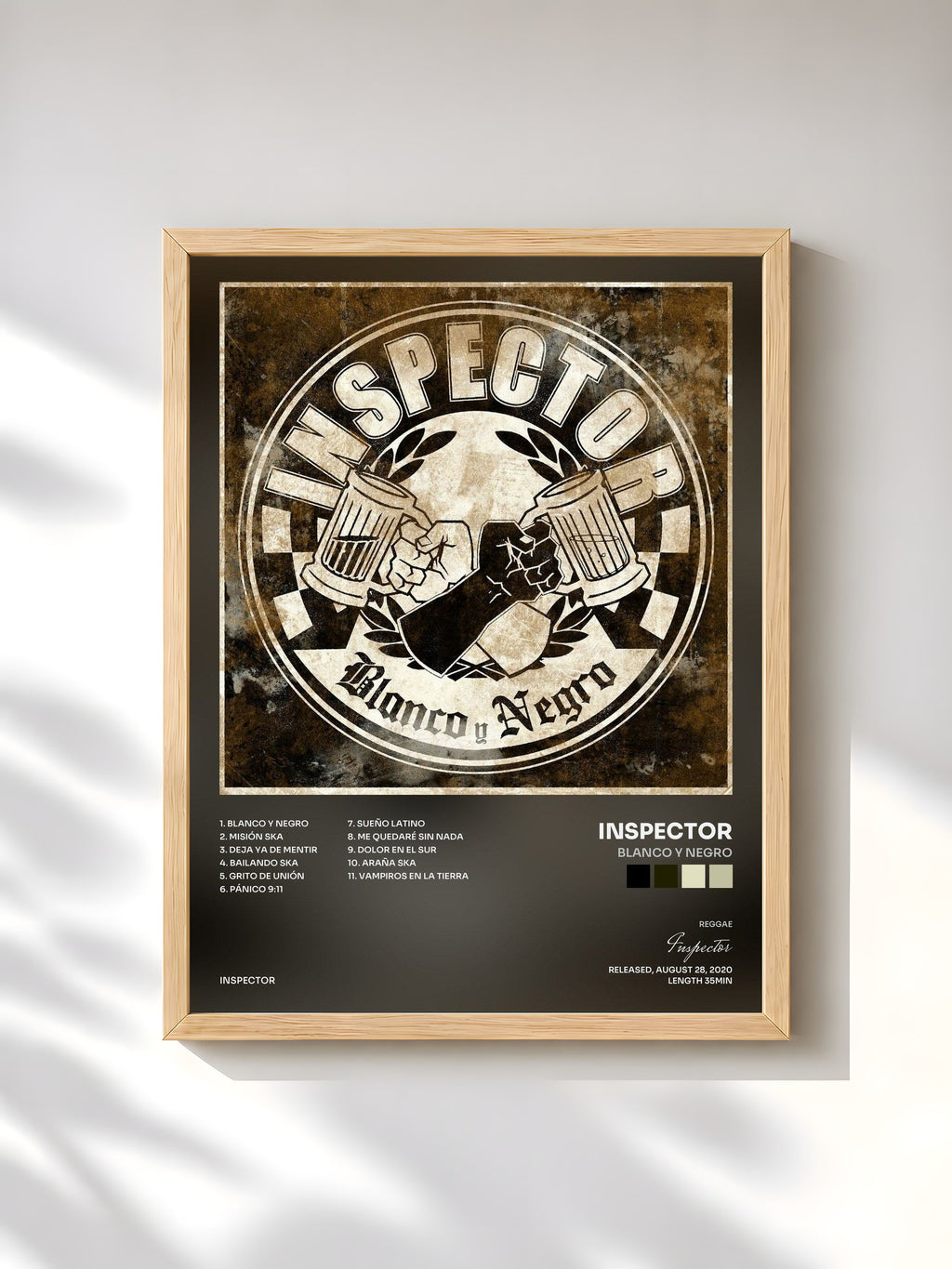 #bois Tableau de l'album Blanco y Negro de Inspector, cadre en bois brut, imprimé et encadré en France