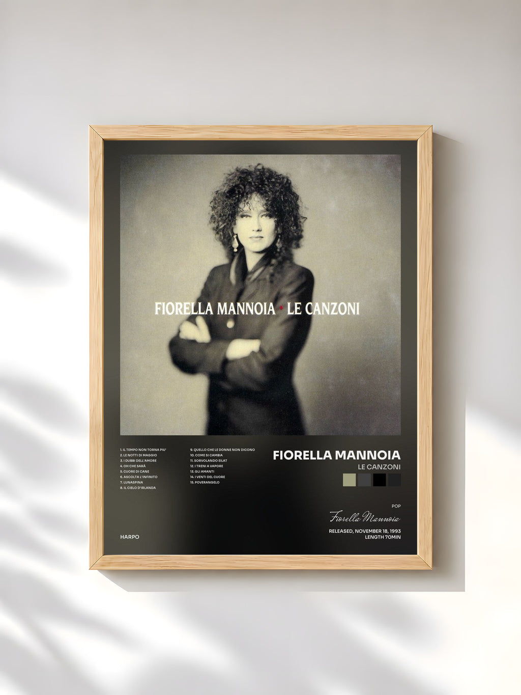 #bois Tableau de l'album Le Canzoni de Fiorella Mannoia, cadre en bois brut, imprimé et encadré en France