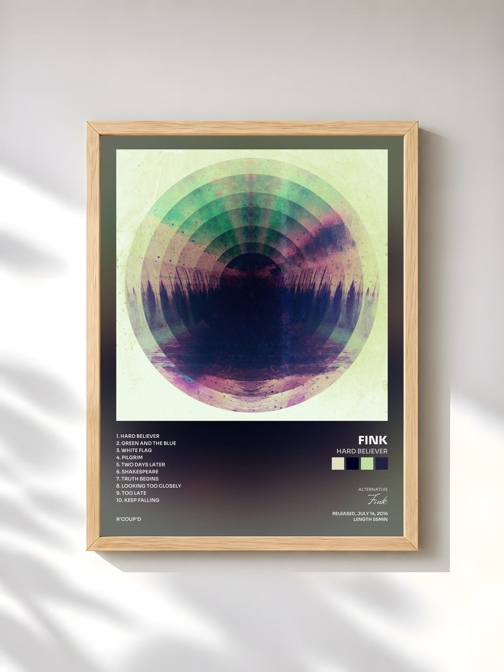 #bois Tableau de l'album Hard Believer de Fink, cadre en bois brut, imprimé et encadré en France