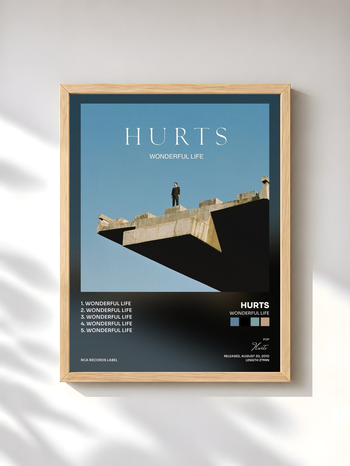 #bois Tableau de l'album Wonderful Life de Hurts, cadre en bois brut, imprimé et encadré en France
