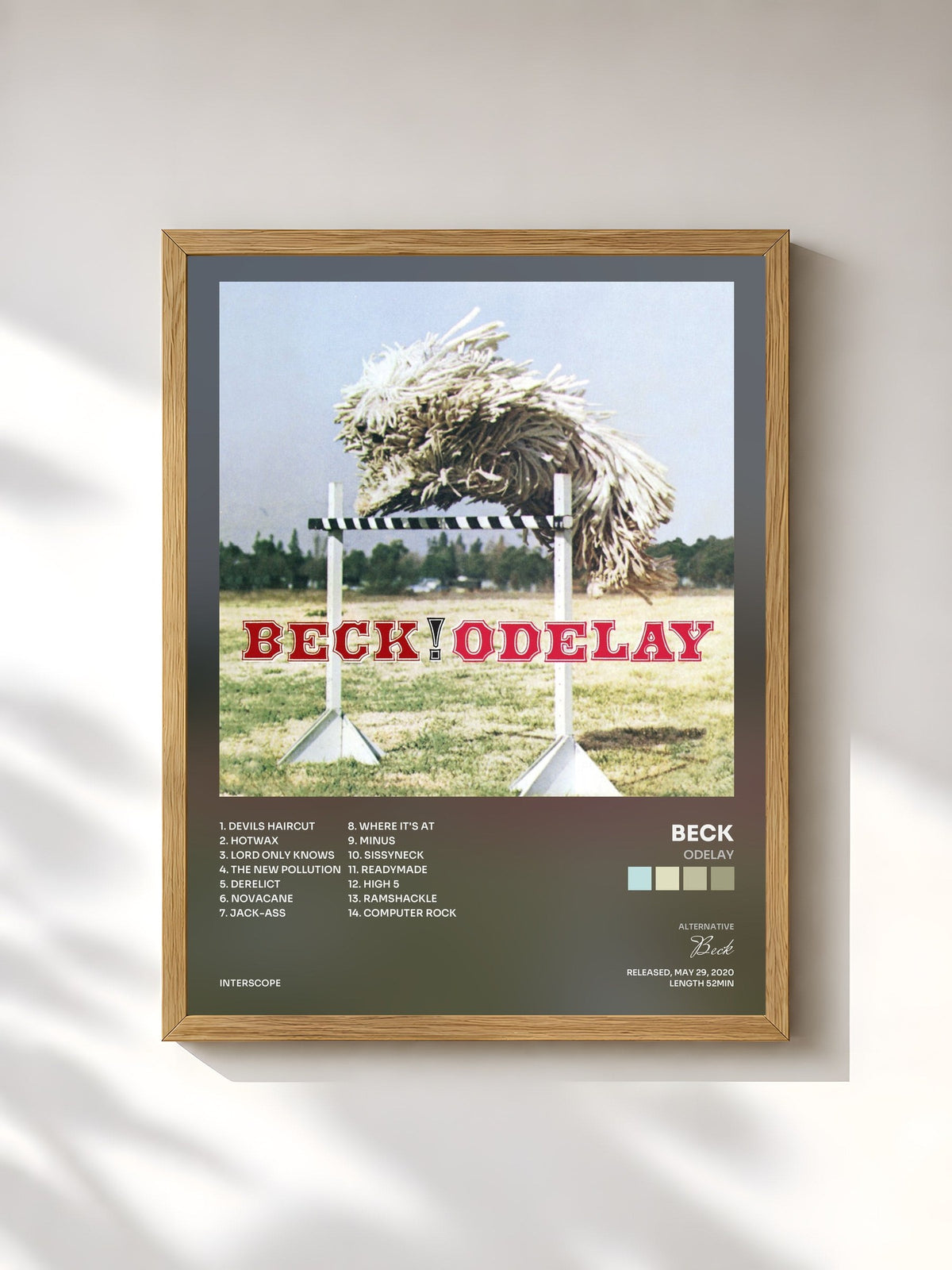#bois Tableau de l'album Odelay de Beck, cadre en bois brut, imprimé et encadré en France