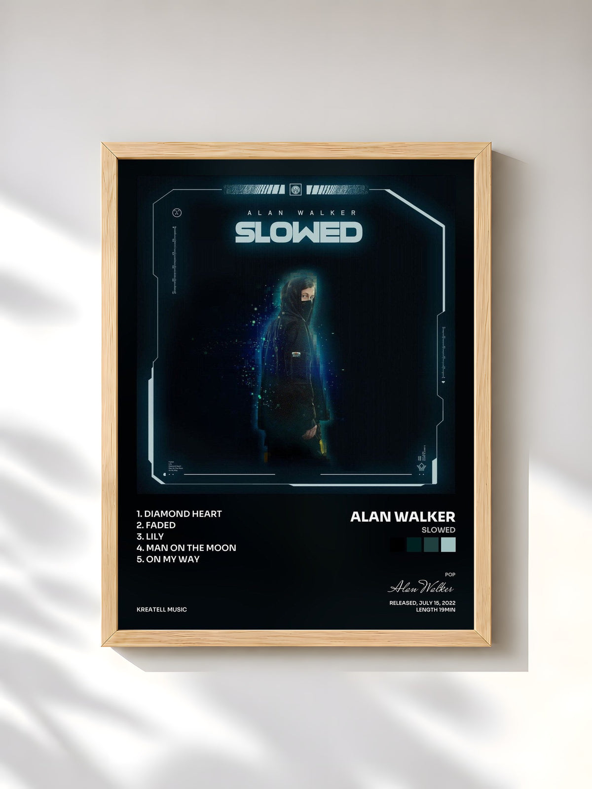 #bois Tableau de l'album Slowed de Alan Walker, cadre en bois brut, imprimé et encadré en France