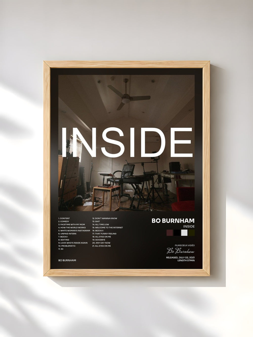 #bois Tableau de l'album INSIDE de Bo Burnham, cadre en bois brut, imprimé et encadré en France