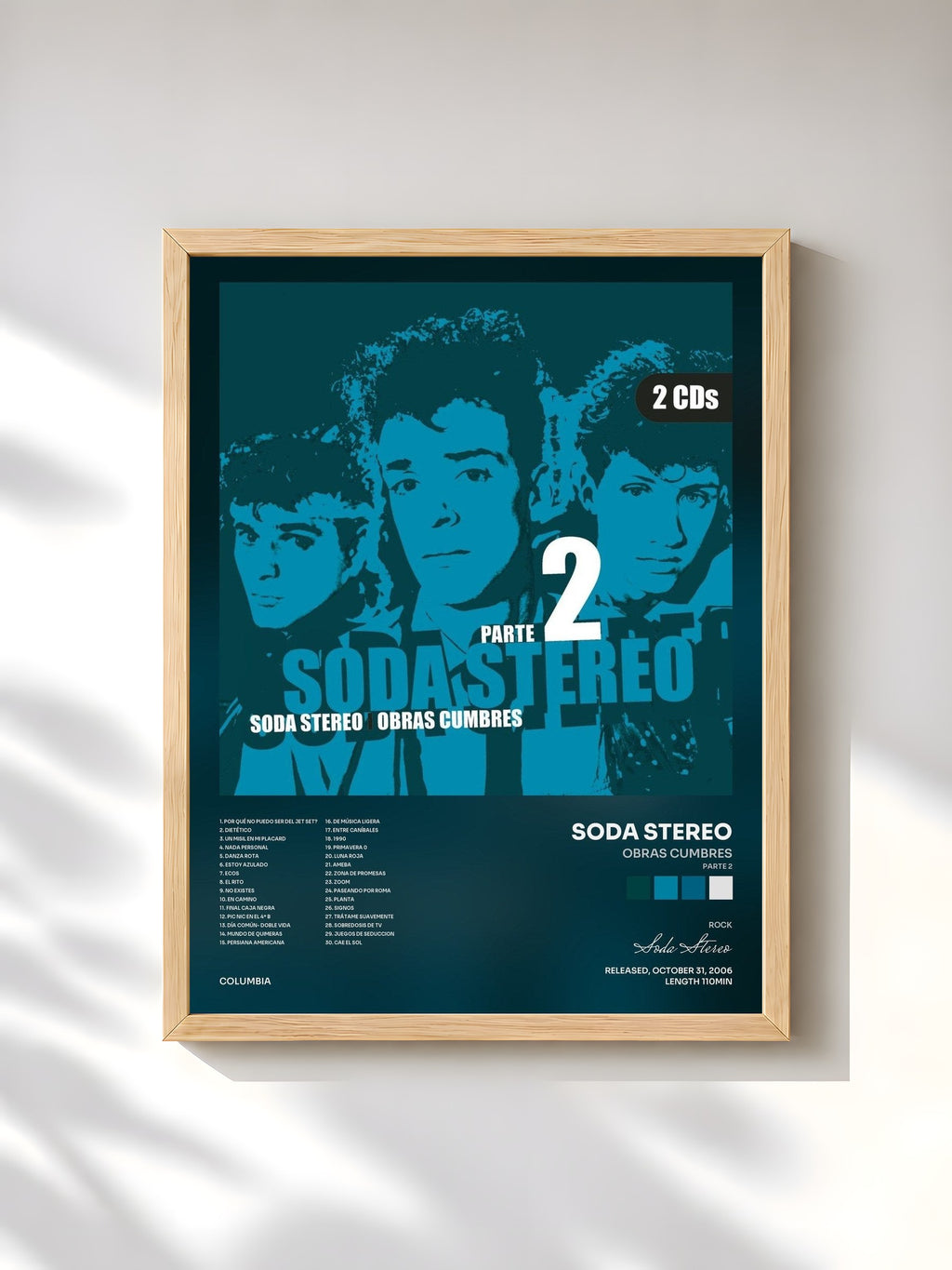 #bois Tableau de l'album Obras Cumbres (Parte 2) de Soda Stereo, cadre en bois brut, imprimé et encadré en France