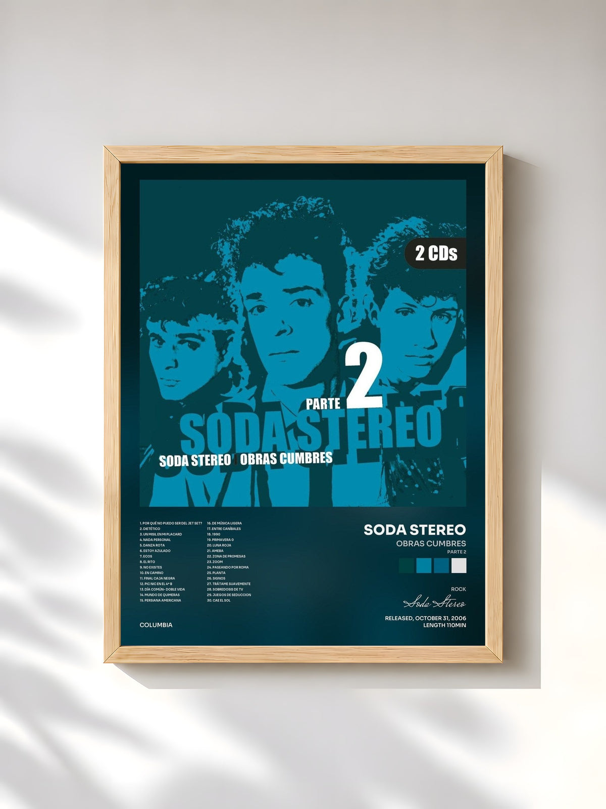 #bois Tableau de l'album Obras Cumbres (Parte 2) de Soda Stereo, cadre en bois brut, imprimé et encadré en France