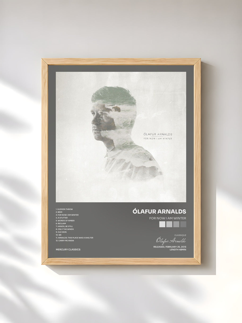 #bois Tableau de l'album For Now I Am Winter de Ólafur Arnalds, cadre en bois brut, imprimé et encadré en France