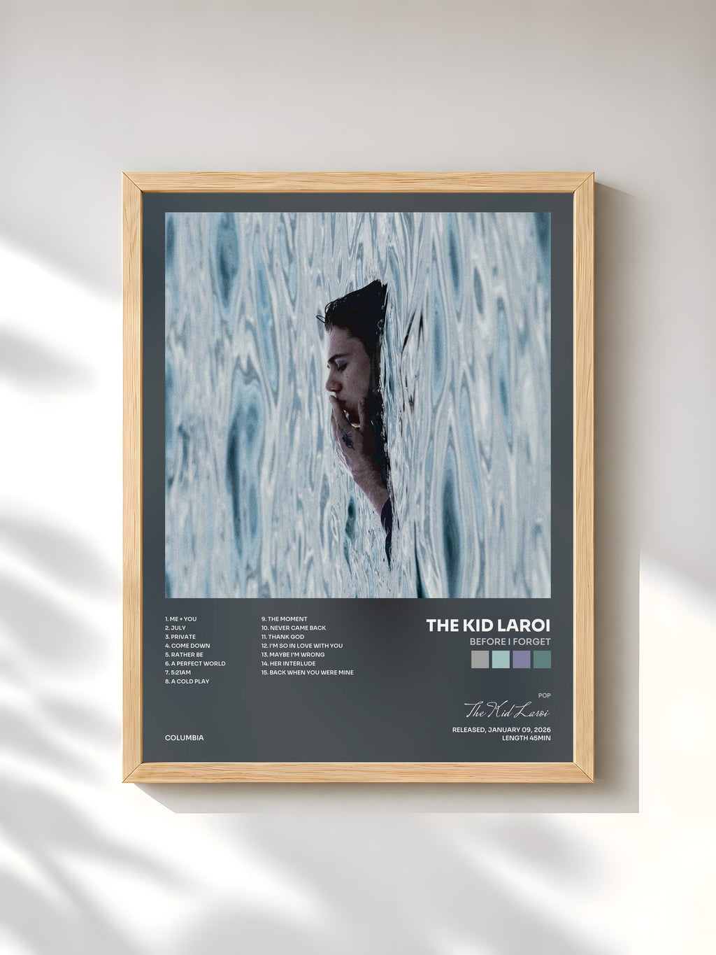 #bois Tableau de l'album BEFORE I FORGET de The Kid Laroi, cadre en bois brut, imprimé et encadré en France