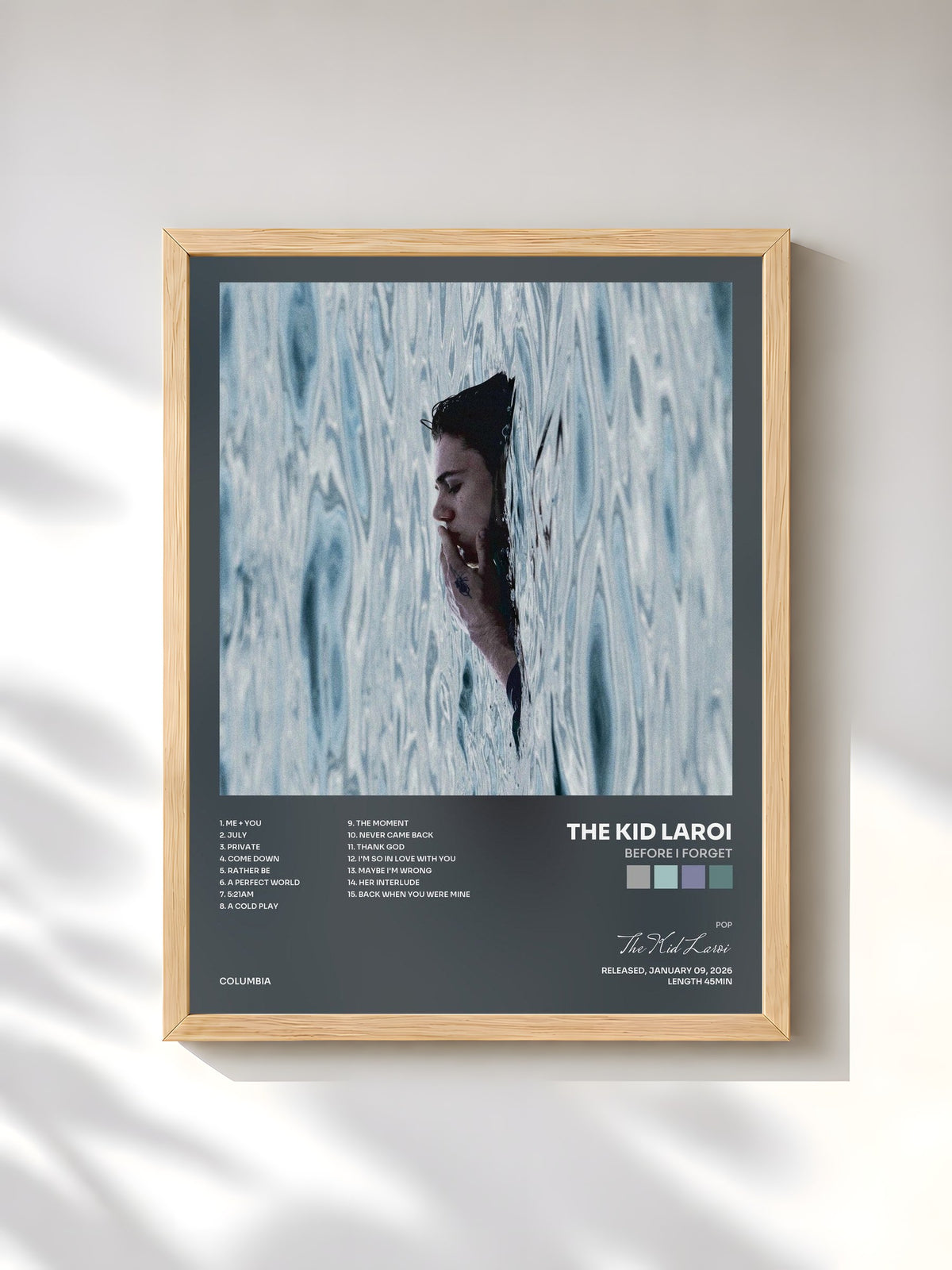 #bois Tableau de l'album BEFORE I FORGET de The Kid Laroi, cadre en bois brut, imprimé et encadré en France