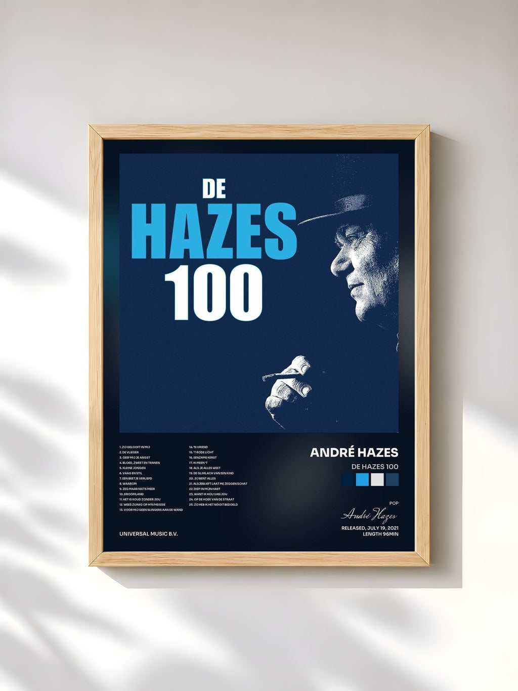 #bois Tableau de l'album De Hazes 100 de André Hazes, cadre en bois brut, imprimé et encadré en France