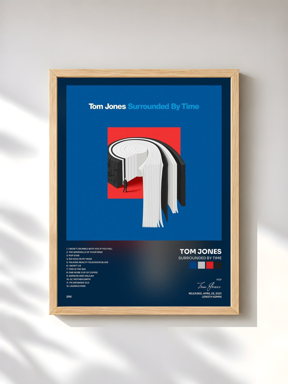 #bois Tableau de l'album Surrounded By Time de Tom Jones, cadre en bois brut, imprimé et encadré en France