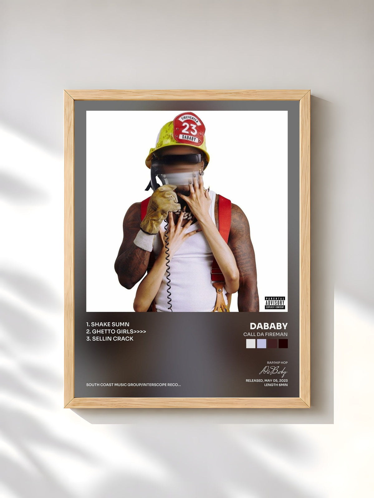 #bois Tableau de l'album CALL DA FIREMAN de DaBaby, cadre en bois brut, imprimé et encadré en France