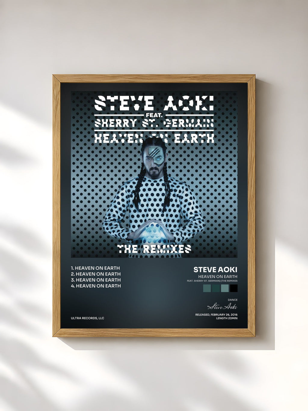 #bois Tableau de l'album Heaven On Earth (feat. Sherry St. Germain) (The Remixes) de Steve Aoki, cadre en bois brut, imprimé et encadré en France