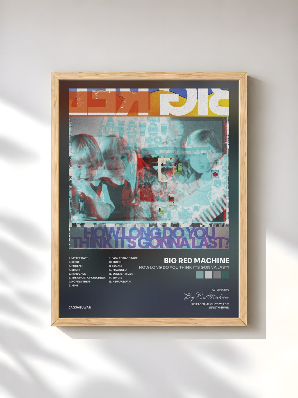 #bois Tableau de l'album How Long Do You Think It's Gonna Last? de Big Red Machine, cadre en bois brut, imprimé et encadré en France