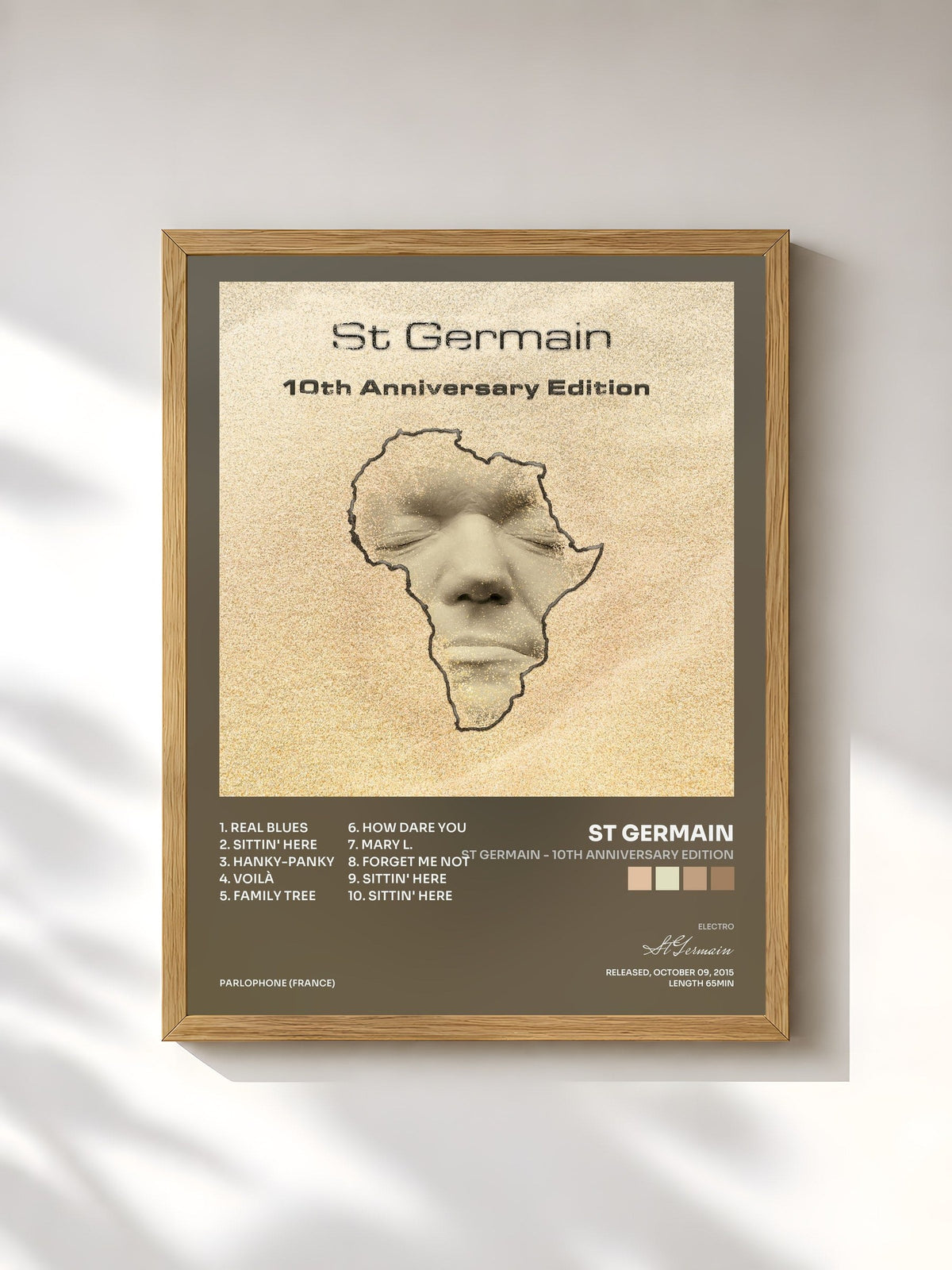 #bois Tableau de l'album St Germain - 10th Anniversary Edition de St Germain, cadre en bois brut, imprimé et encadré en France