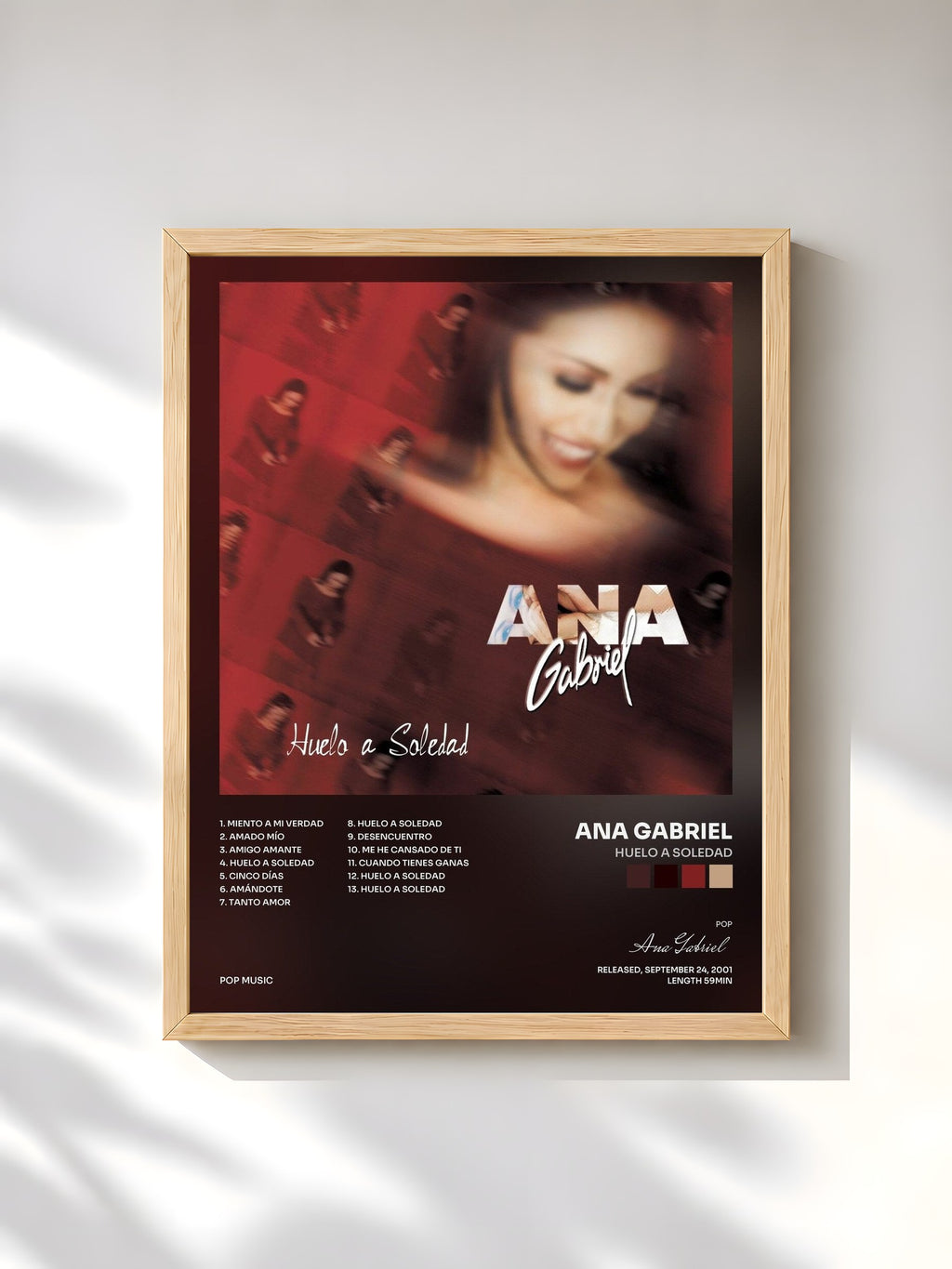 #bois Tableau de l'album Huelo a Soledad de Ana Gabriel, cadre en bois brut, imprimé et encadré en France