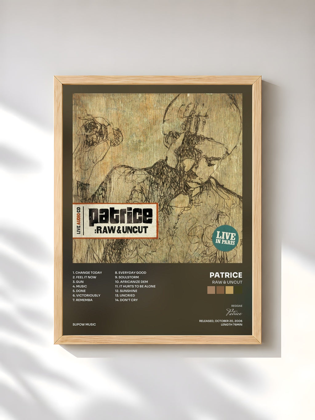#bois Tableau de l'album RAW & UNCUT de Patrice, cadre en bois brut, imprimé et encadré en France