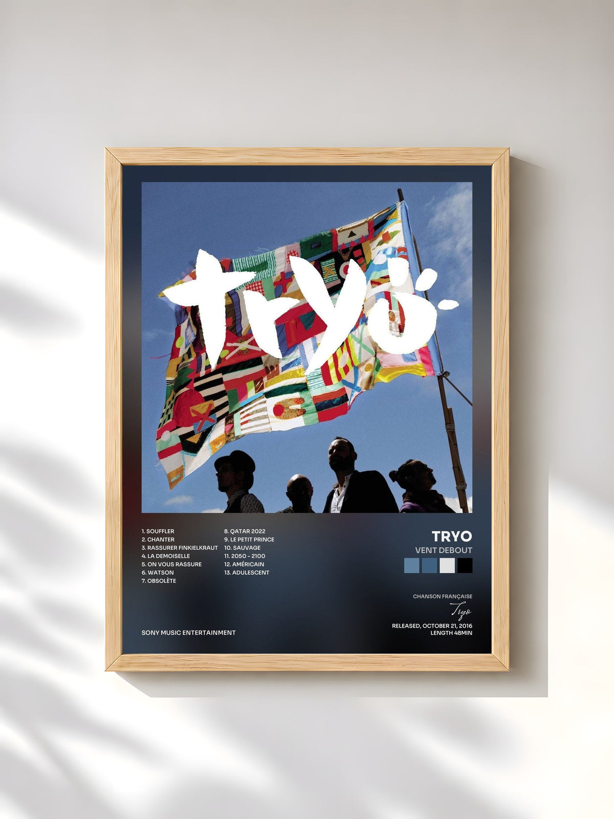 #bois Tableau de l'album Vent debout de Tryo, cadre en bois brut, imprimé et encadré en France