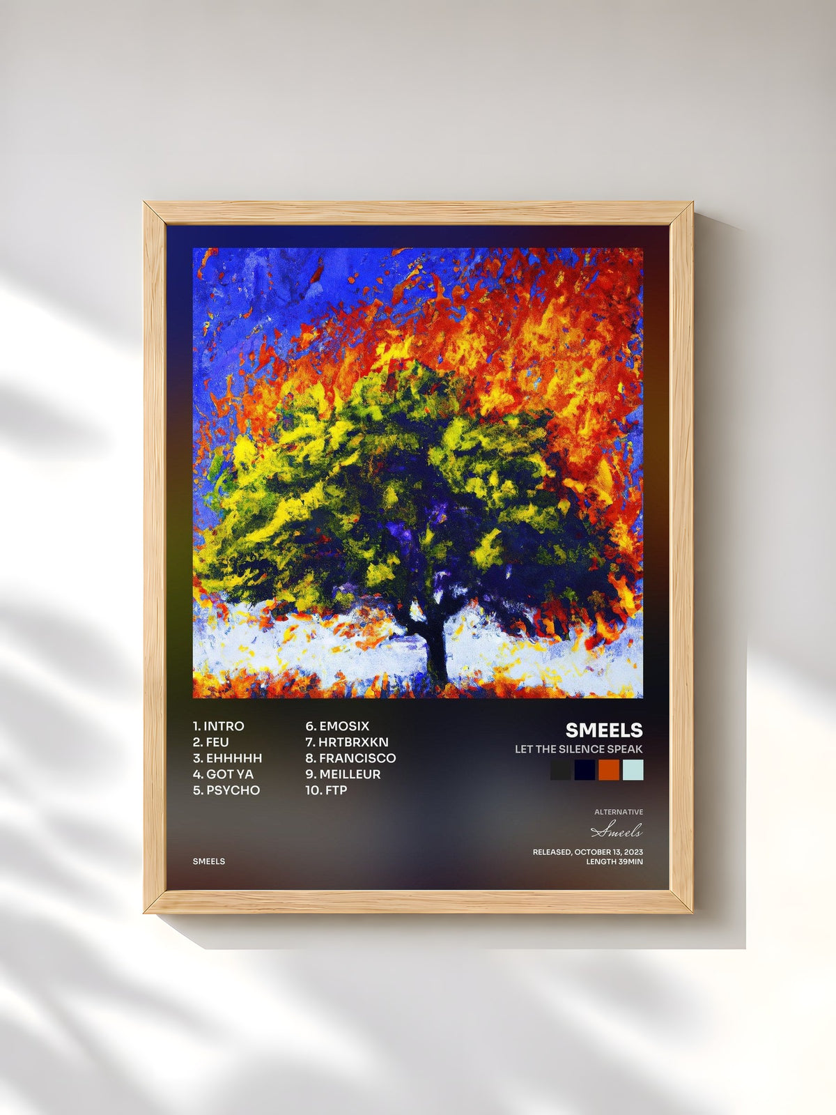 #bois Tableau de l'album LET THE SILENCE SPEAK de Smeels, cadre en bois brut, imprimé et encadré en France