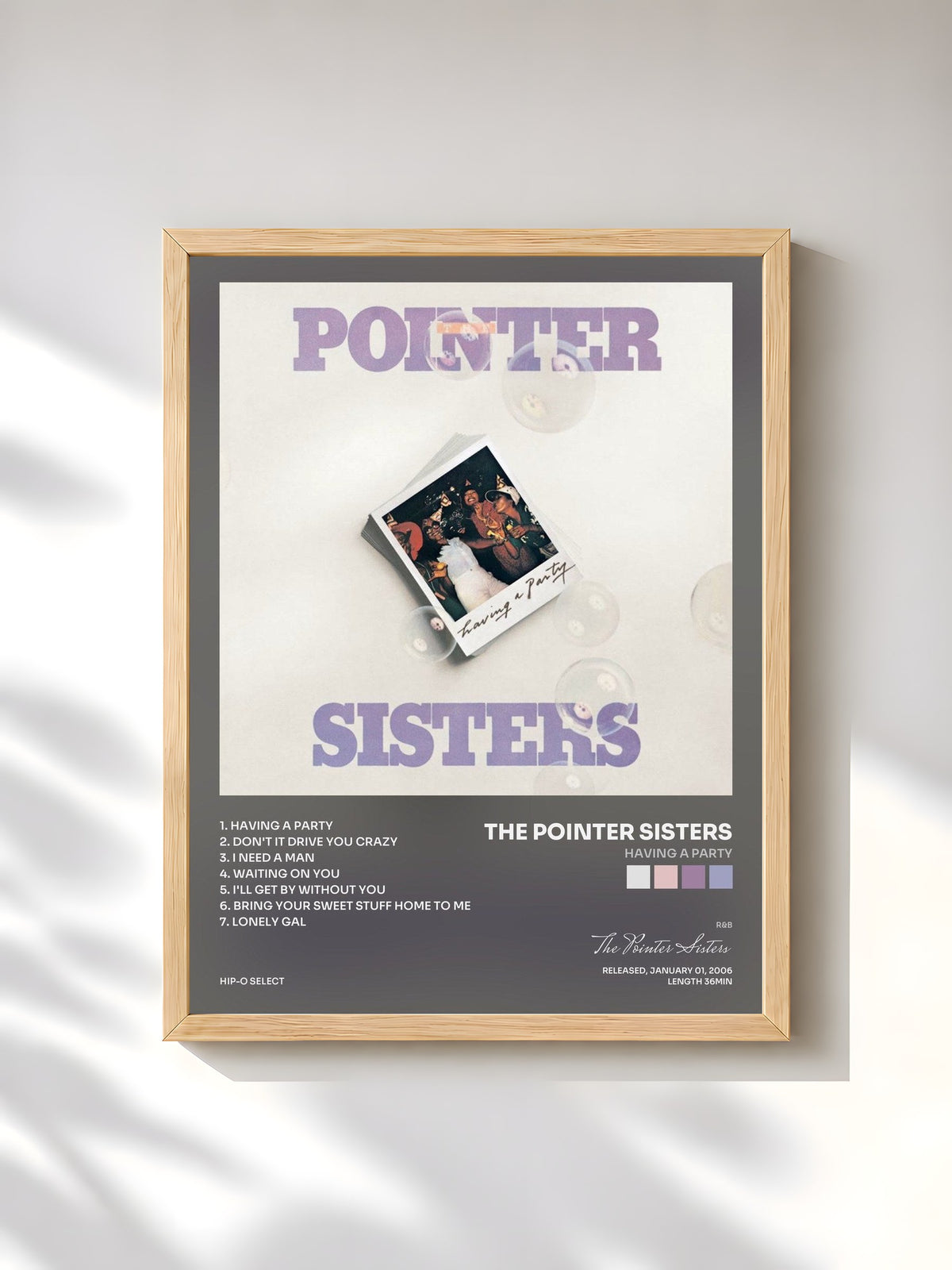 #bois Tableau de l'album Having A Party de The Pointer Sisters, cadre en bois brut, imprimé et encadré en France