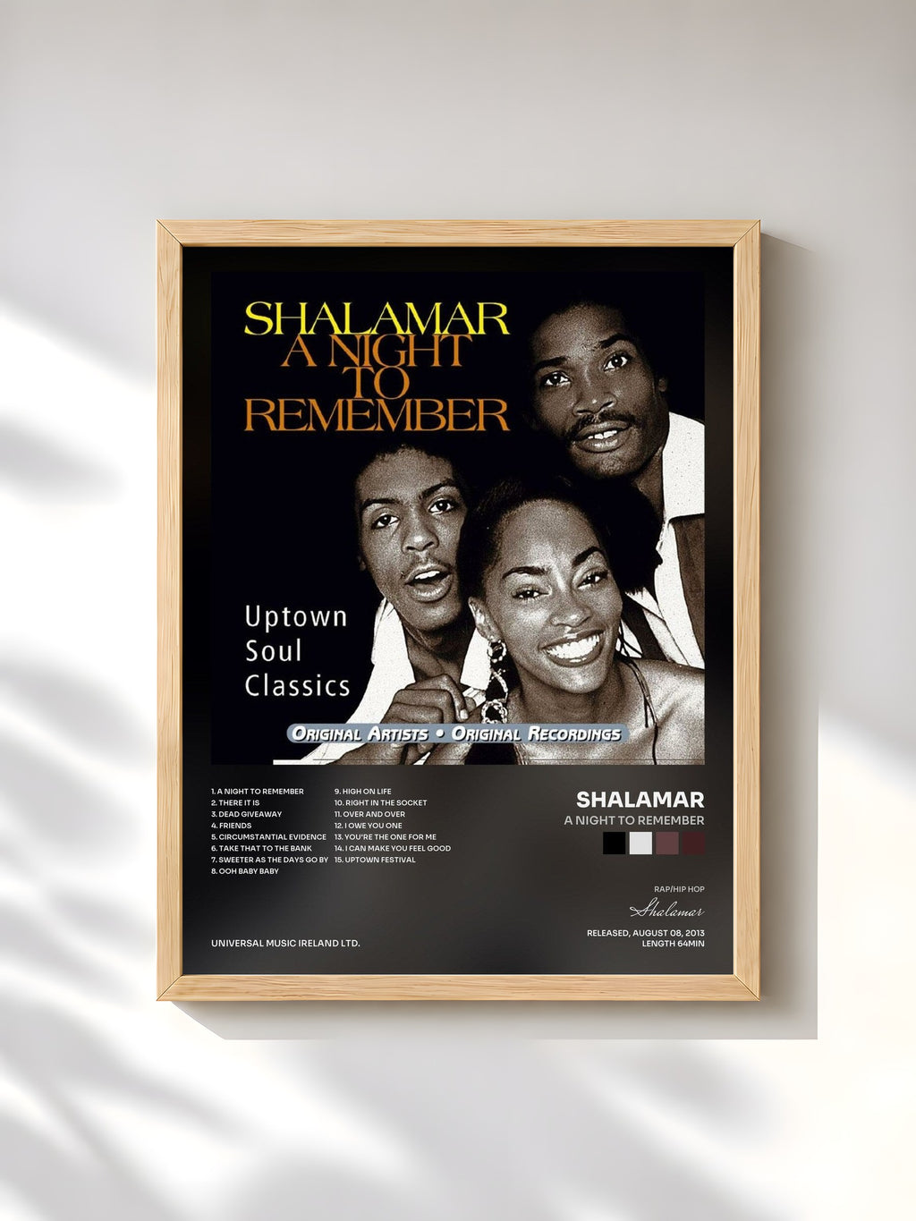 #bois Tableau de l'album A Night To Remember de Shalamar, cadre en bois brut, imprimé et encadré en France