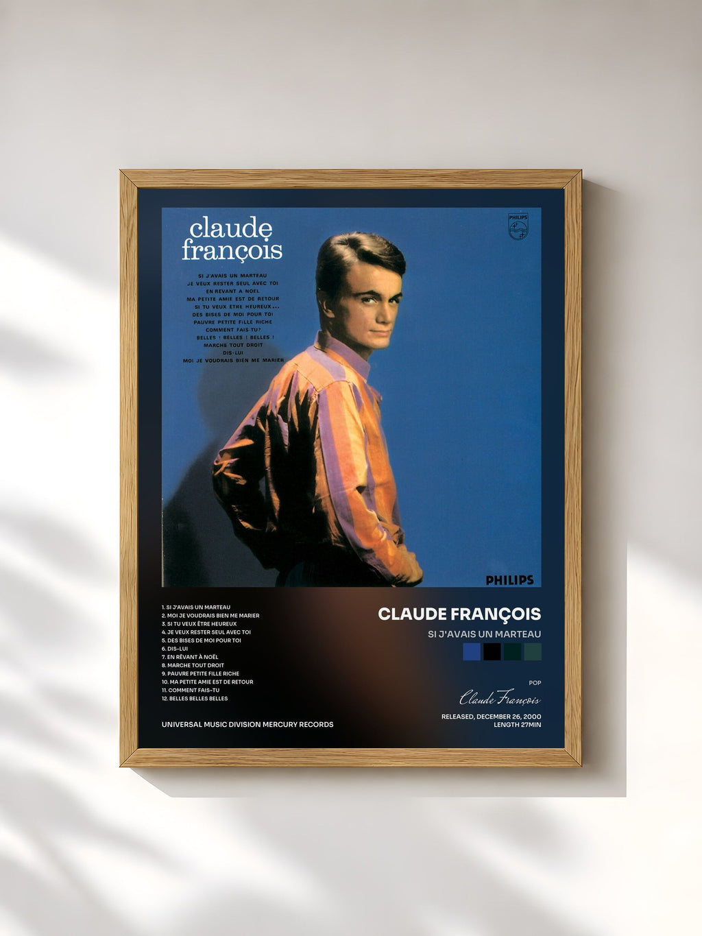 #bois Tableau de l'album Si J'Avais Un Marteau de Claude François, cadre en bois brut, imprimé et encadré en France