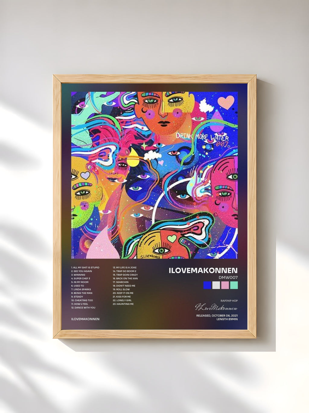 #bois Tableau de l'album DMW007 de ILoveMakonnen, cadre en bois brut, imprimé et encadré en France
