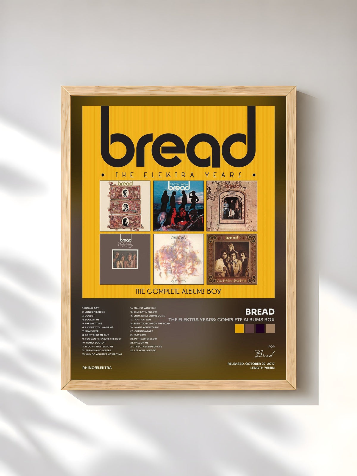 #bois Tableau de l'album The Elektra Years: Complete Albums Box de Bread, cadre en bois brut, imprimé et encadré en France