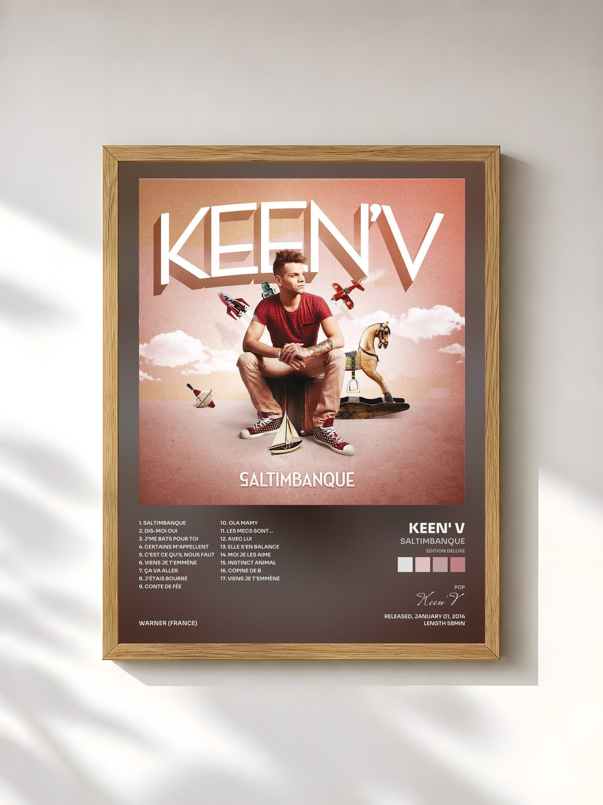 #bois Tableau de l'album Saltimbanque (Edition Deluxe) de Keen' V, cadre en bois brut, imprimé et encadré en France