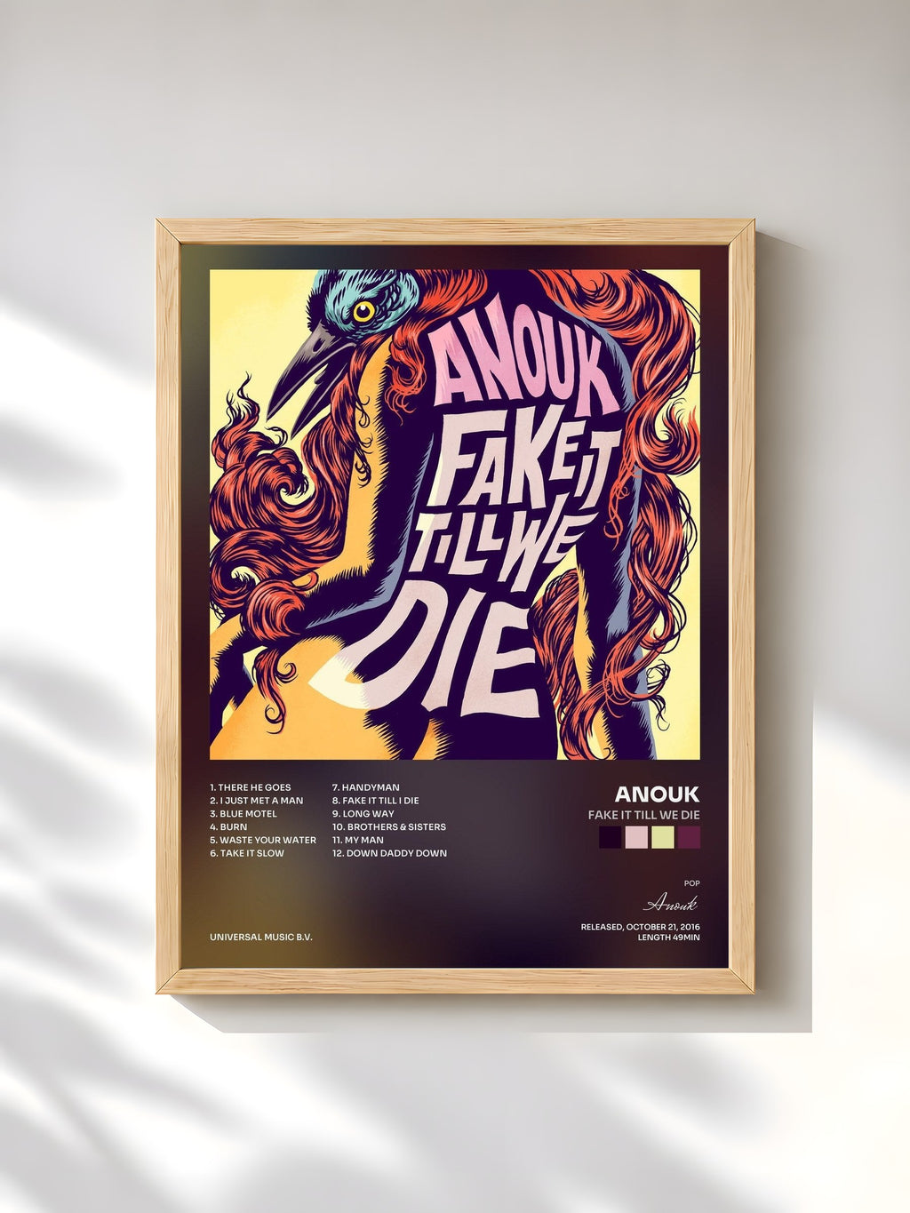 #bois Tableau de l'album Fake It Till We Die de Anouk, cadre en bois brut, imprimé et encadré en France