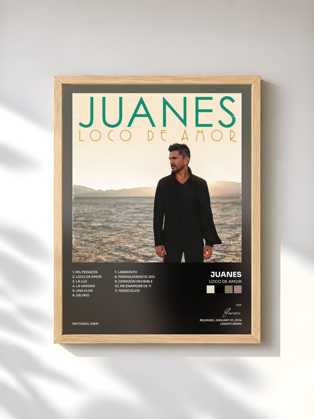 #bois Tableau de l'album Loco De Amor de Juanes, cadre en bois brut, imprimé et encadré en France