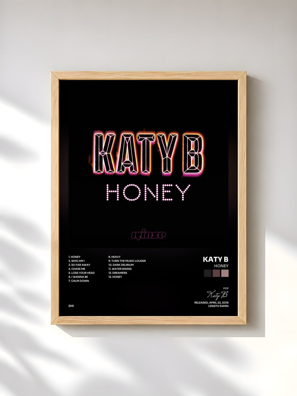 #bois Tableau de l'album Honey de Katy B, cadre en bois brut, imprimé et encadré en France