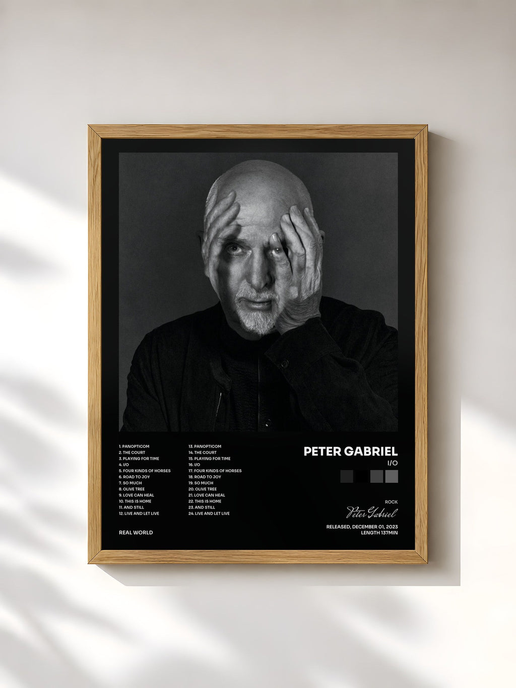 #bois Tableau de l'album i/o de Peter Gabriel, cadre en bois brut, imprimé et encadré en France