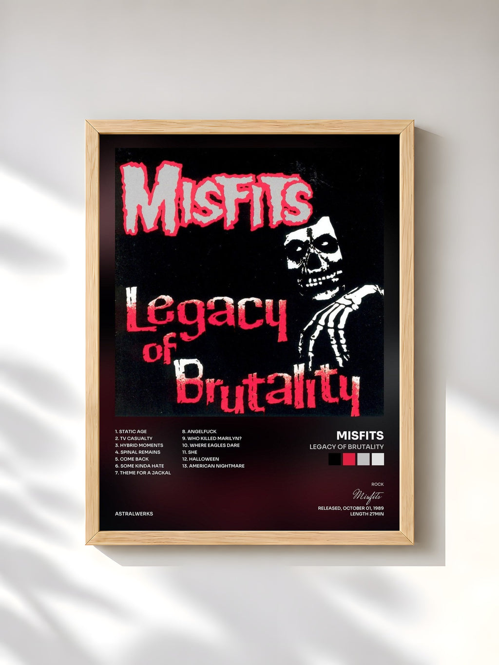 #bois Tableau de l'album Legacy Of Brutality de Misfits, cadre en bois brut, imprimé et encadré en France