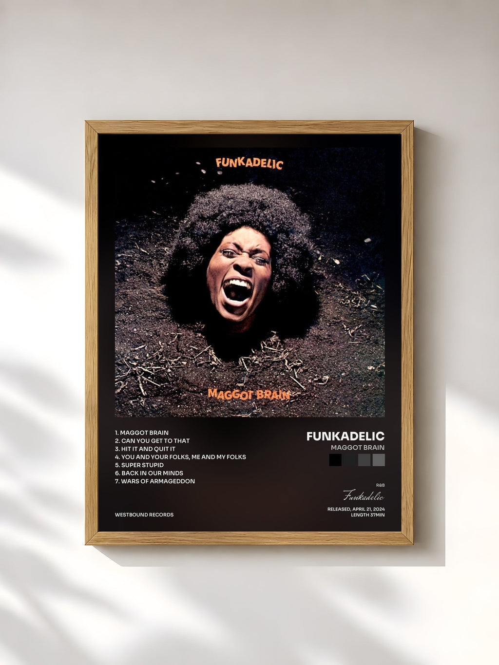 #bois Tableau de l'album Maggot Brain de Funkadelic, cadre en bois brut, imprimé et encadré en France