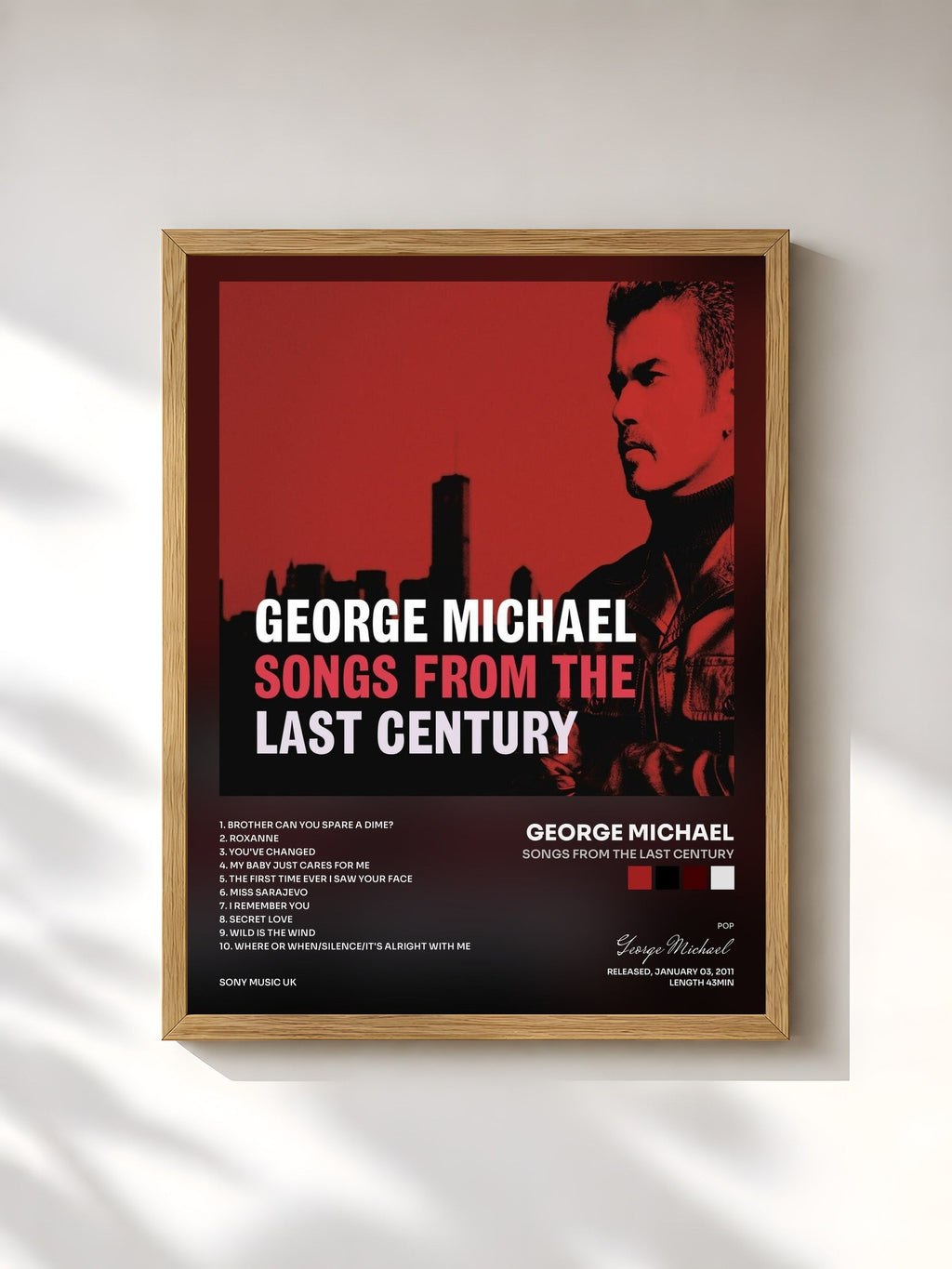 #bois Tableau de l'album Songs From The Last Century de George Michael, cadre en bois brut, imprimé et encadré en France