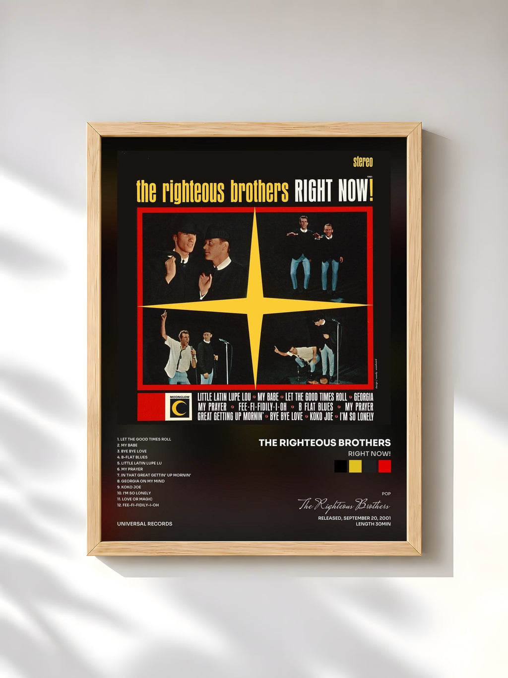 #bois Tableau de l'album Right Now! de The Righteous Brothers, cadre en bois brut, imprimé et encadré en France