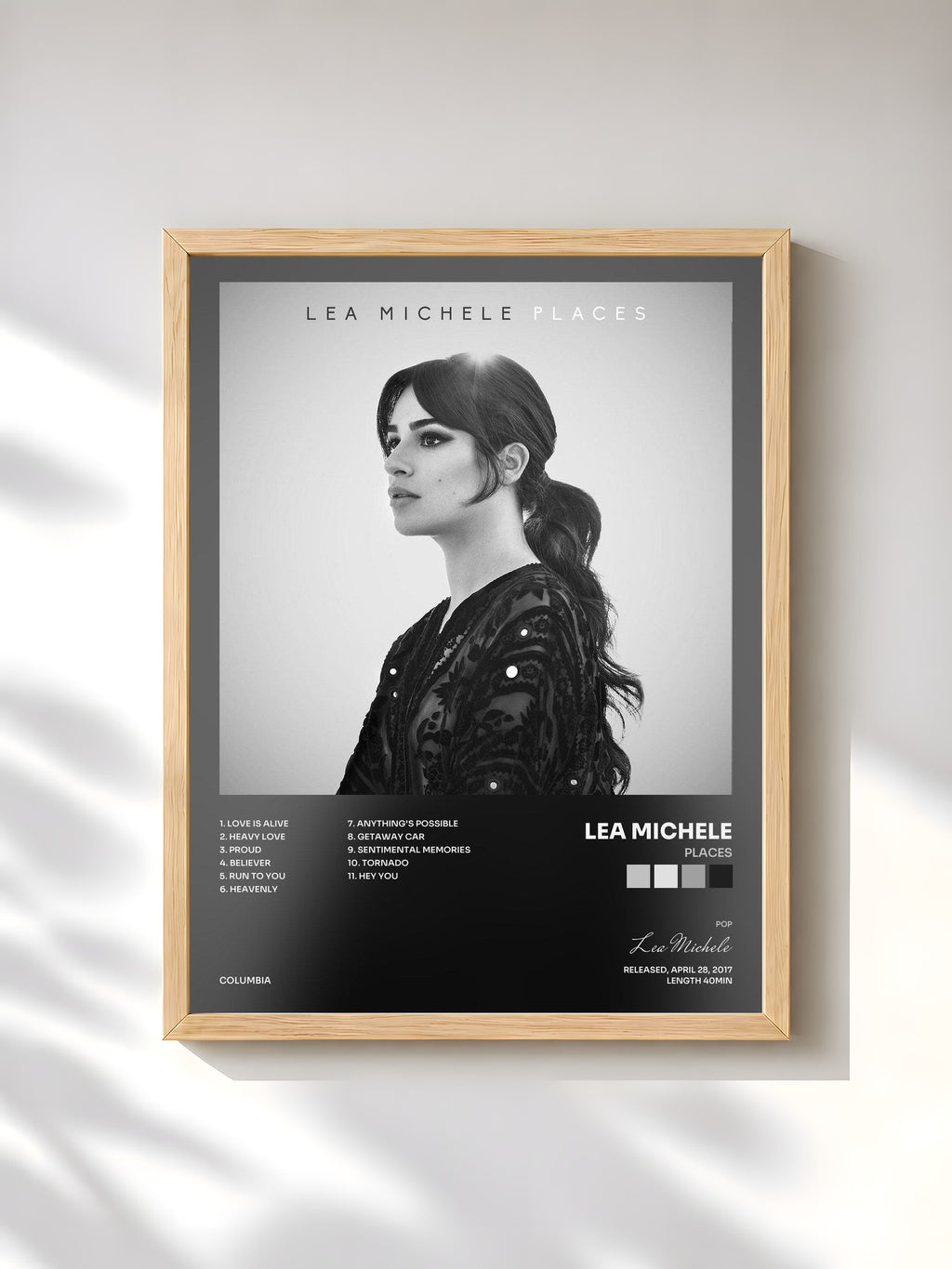 #bois Tableau de l'album Places de Lea Michele, cadre en bois brut, imprimé et encadré en France