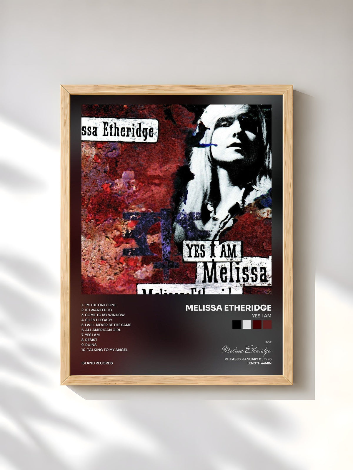 #bois Tableau de l'album Yes I Am de Melissa Etheridge, cadre en bois brut, imprimé et encadré en France