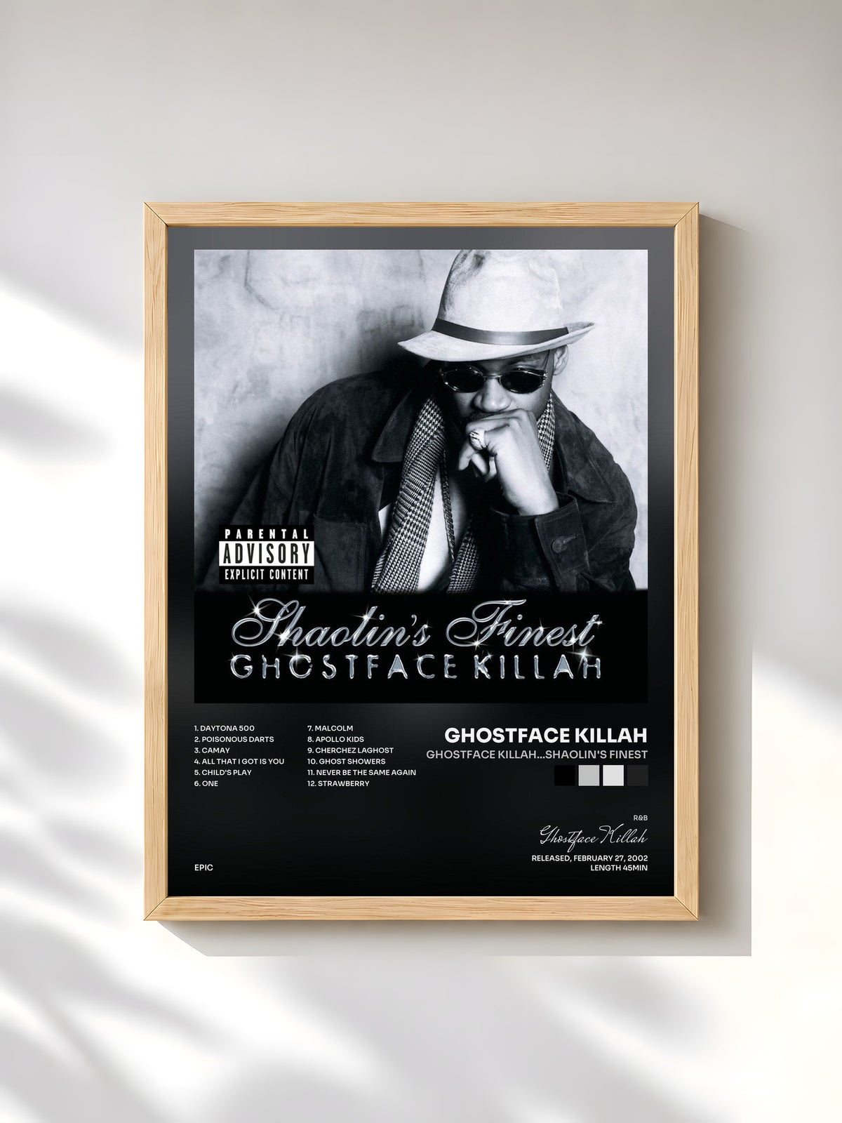 #bois Tableau de l'album Ghostface Killah...Shaolin's Finest de Ghostface Killah, cadre en bois brut, imprimé et encadré en France