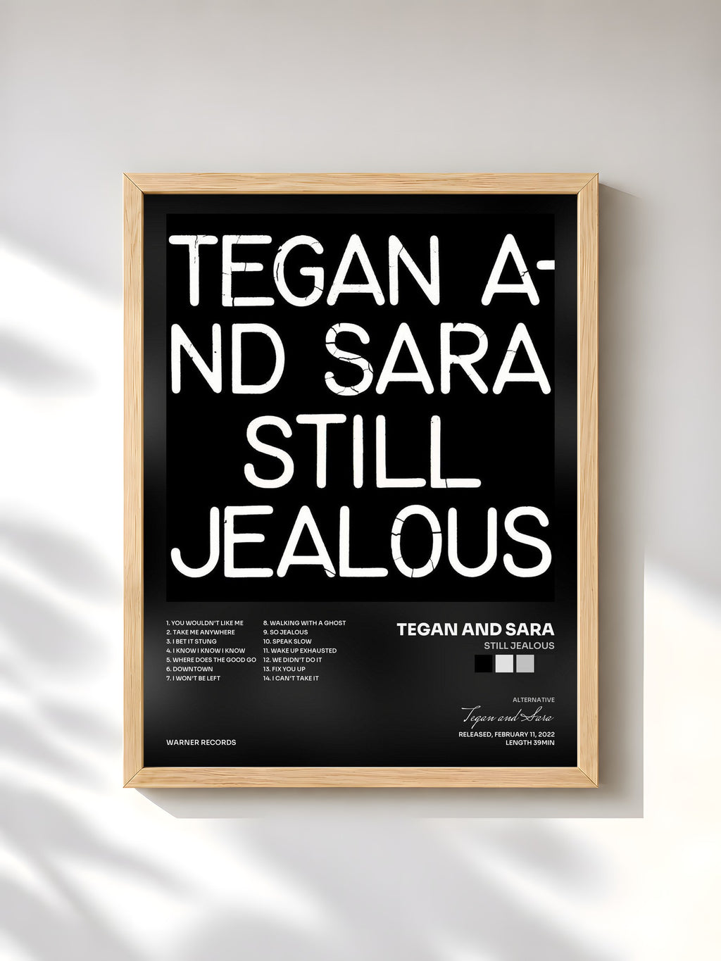 #bois Tableau de l'album Still Jealous de Tegan and Sara, cadre en bois brut, imprimé et encadré en France