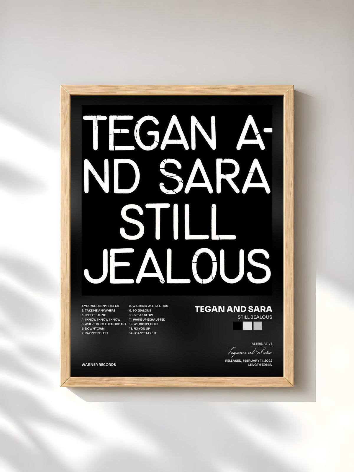 #bois Tableau de l'album Still Jealous de Tegan and Sara, cadre en bois brut, imprimé et encadré en France