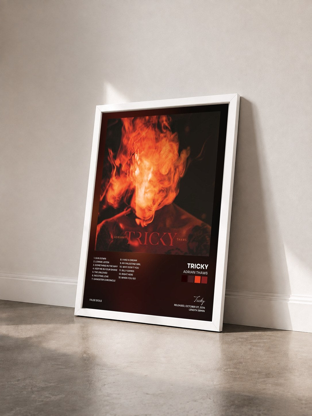 #blanc Tableau de l'album Adrian Thaws de Tricky vu de trois quarts, cadre blanc