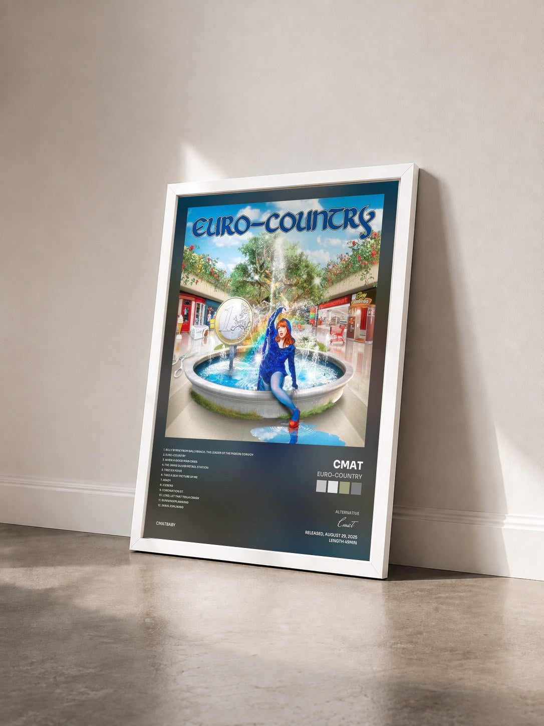 #blanc Tableau de l'album EURO-COUNTRY de Cmat vu de trois quarts, cadre blanc